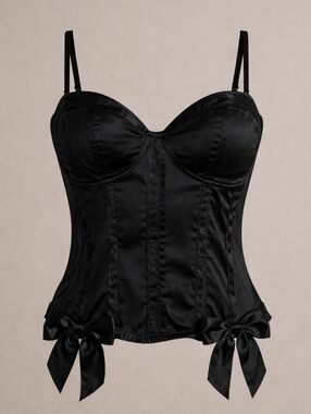 Morbid Threads Hot Topic Black Satin Bow Corset Bustier 34D Y2K Goth Coquette